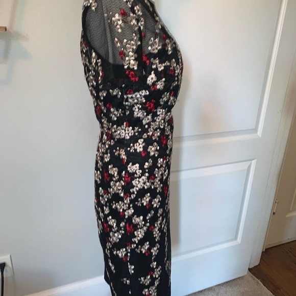 NWT David Meister Falling Petal Floral Embroidered Sheath Mini Dress Black Multi - Picture 4 of 8